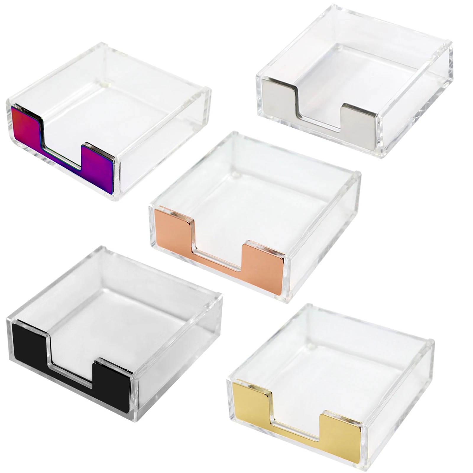 Acrylic Clear Sticky Notes Memo Pad Holder Cards Dispenser Clear Desk Silver Office Supplies Cute Notepad Holder