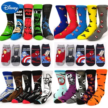 

5 Pairs Happy Funny socks Marvel Comics Hero General Socks cartoon Iron Man Captain America Knee-High increase size Big Sock