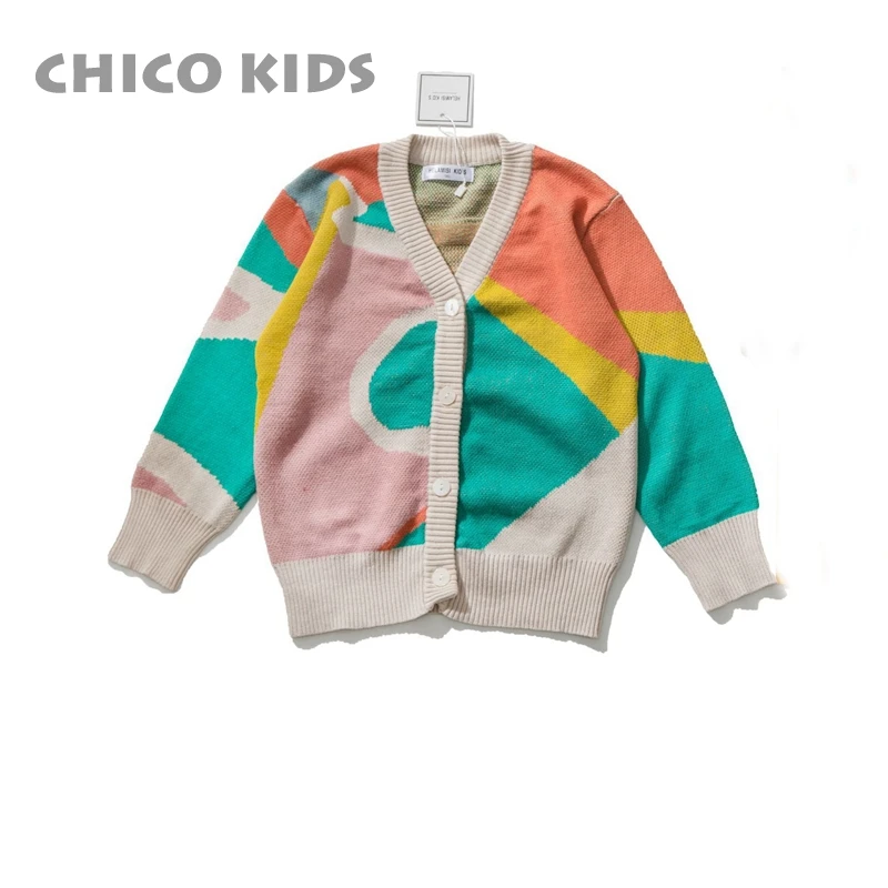 Детский вязаный кардиган с граффити для девочек детский длинным рукавом на осень