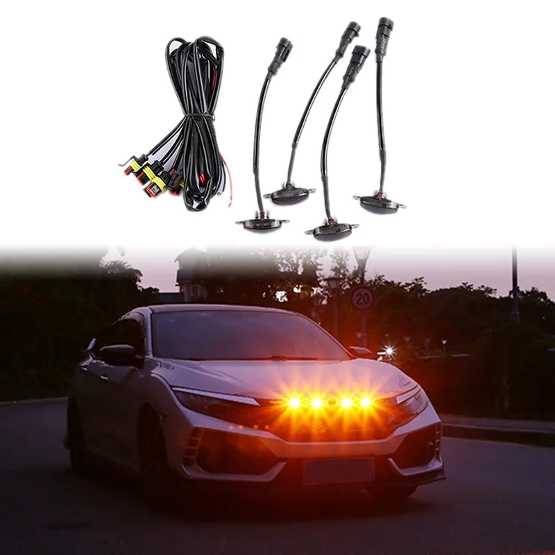 Car LED Front Grille Smoked Amber Light Daytime Running Lights Lamp for