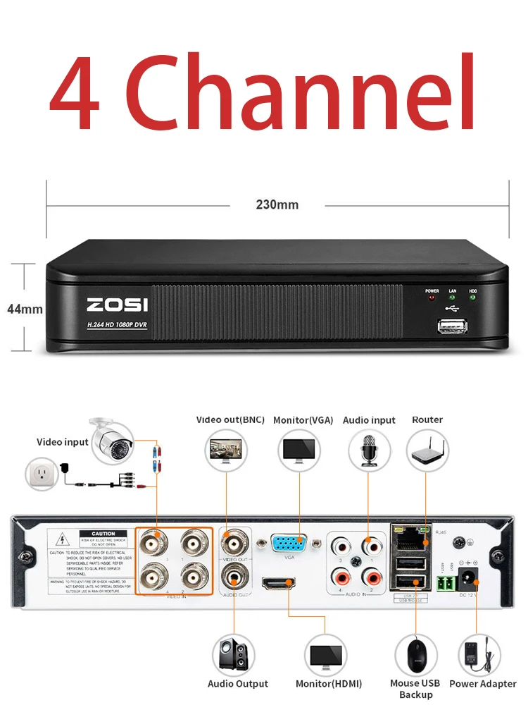 ZOSI 4CH 1080P 4-в-1 CVI AHD CVBS TVI видеонаблюдения Системы с 2.0MP 1080P водонепроницаемый Купол видеонаблюдения DVR комплект для камеры