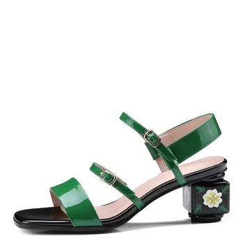 

YECHNE Women Green Sandals Plus Size 34-43 Leather High Hooks Sandals Sexy Peep Toe Summer Black Casual Pumps