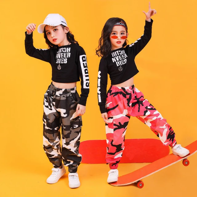 Ropa de Hip Hop para niños y adultos, Sudadera corta de camuflaje, pantalones casuales para niña, disfraz de baile, Ropa de de Hip Hop, 110-180cm _ - AliExpress Mobile