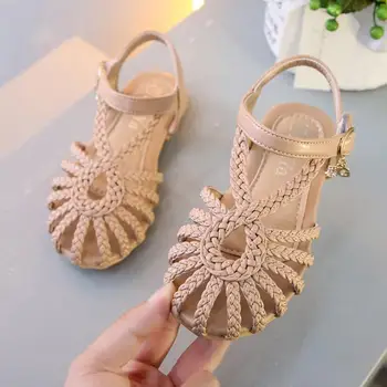

Kids Sandals Girls Summer Woven Cut-outs Sandals Fashion Solid Color Flat Princess Shoes Beach Sandal Size 26-36