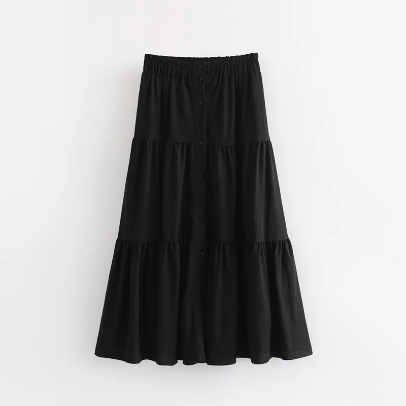 

2018 Western Style Early Spring WOMEN'S Dress New Style Layers Pleated Texture Sense Bag Buckle High-waisted Half-length Mid-len