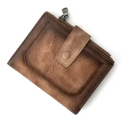 Винтажная Мужская маленькая сумочка на молнии из воловьей кожи, сумочка с кармашками, многослойный держатель для карт, мужской кошелек из