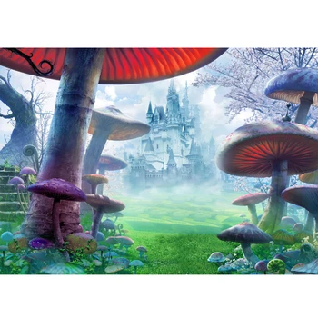 

Vinyl Photography Background Alice in Wonderland Mushroom Computer Printed Cute Children Backdrops for Photo Studios