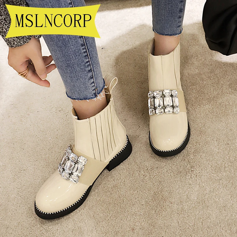 

Plus Size 34-40 Women Chunky Heel Ankle Boots Woman Shoes Spring Designer Chelsea Boots Female Crystal Platform Boots Fashion