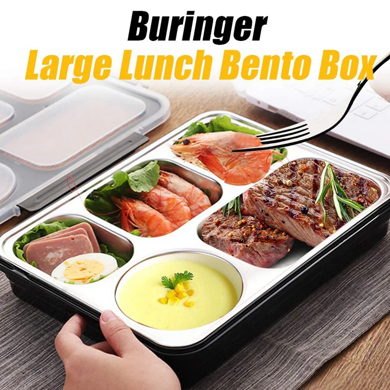Botique-Ланч Bento Box изолированный Квадратный Контейнер для хранения продуктов из нержавеющей стали Герметичный с герметичным отделением для женщин и мужчин