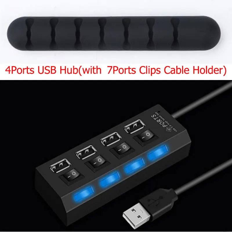 4/7 портов USB 2,0 концентратор 1 м кабель с порт зарядки Micro USB, быстрая передача данных USB удлинитель концентратора разъем расширения для ПК - Цвет: 4 Ports Black