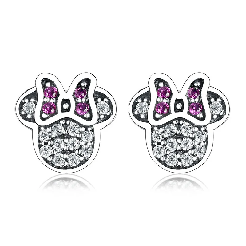 Простые персональные Мультяшные Кристальные циркониевые серьги, сверкающие милые серьги-гвоздики с Минни для женщин и детей, ювелирные изделия, подарок