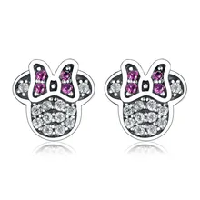 Простые персональные Мультяшные Кристальные циркониевые серьги, сверкающие милые серьги-гвоздики с Минни для женщин и детей, ювелирные изделия, подарок