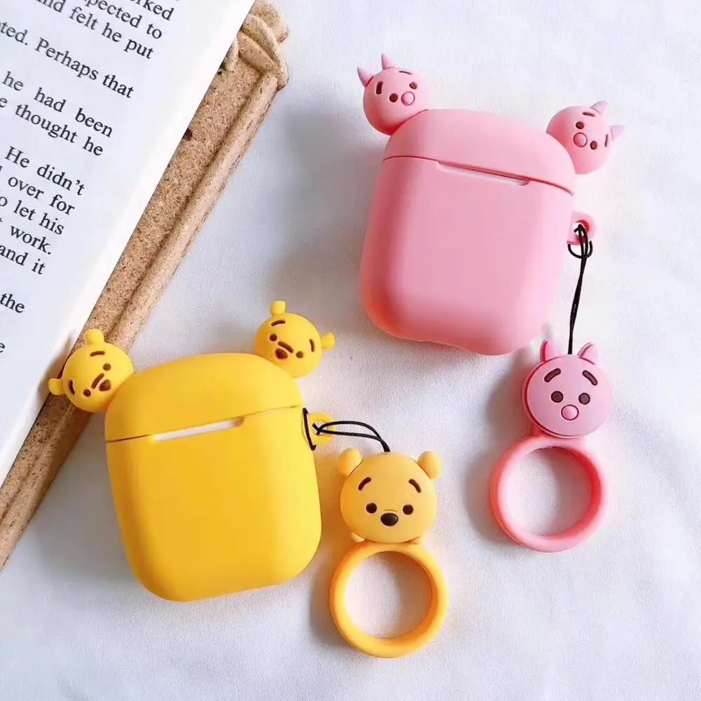 

Cute 3D double head doll pink leopard Wireless Bluetooth Headset Silicone Case For Airpods Earphone Protective Shockproof cases
