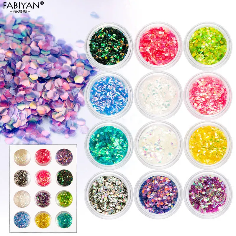 

12pcs Nail Art Holographic Sequin Paillette Hexagon Sheet Shell Mermaid Fish Scale Flake Decoration Acrylic Tips Design Manicure