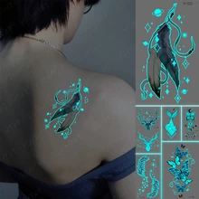 

Blue Feather Luminous Tattoos Butterfly Deer Fish Tail Wrist Waterproof Temporary Tattoo Stickers Women Men Body Art Glow Tatto