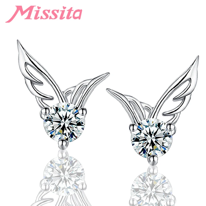 MISSITA новые модные блестящие серьги-гвоздики с крыльями ангела модные ювелирные изделия Свадебные серьги для женщин серебряные ювелирные изделия Новые