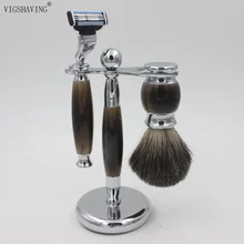 VIGSHAVING смола/металлическая ручка Чистая барсучья щетка для бритья и бритва для бритья набор для бритья/наборы
