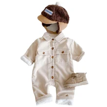 Mono de manga larga con cuello en V para niños y niñas, ropa informal para mantener el calor, de pana y albaricoque, novedad, Invierno