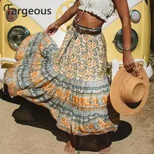 Длинная женская юбка в стиле бохо с оборками, женские юбки с цветочным принтом и высокой талией, Повседневная Женская юбка в стиле пэчворк, Осень-зима