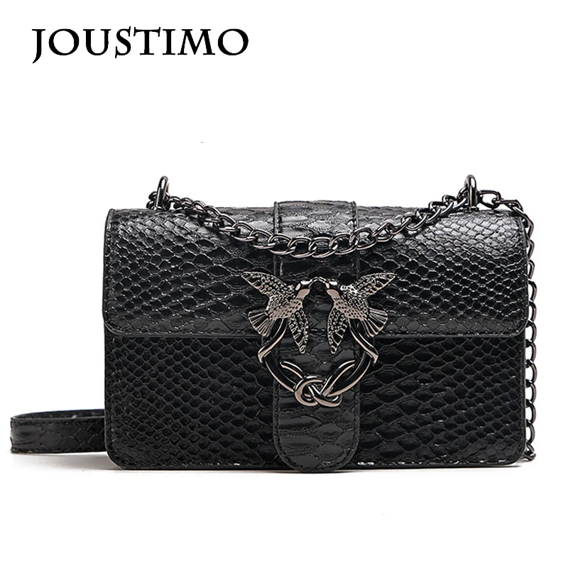 

2019 Famous Brand Vintage Women Messenger Bags Casual Serpentine Handbags Leather Swallow Flap Shoulder Bags Small Chain Purse