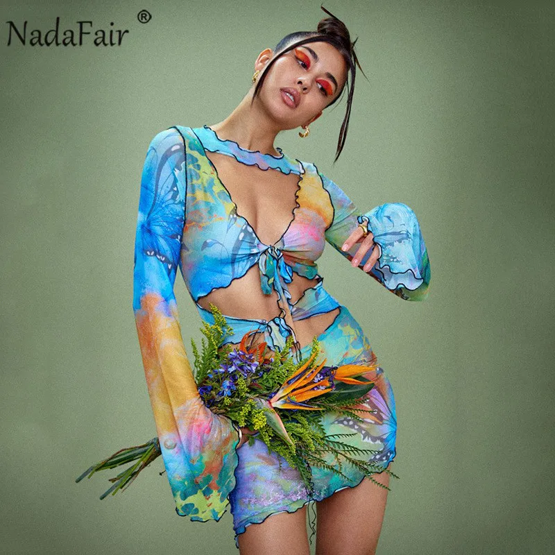 Nadafair-Vestido corto femenino de verano con estampado de mariposa, minivestido Sexy ajustado con estampado de mariposa para fiesta, 2021