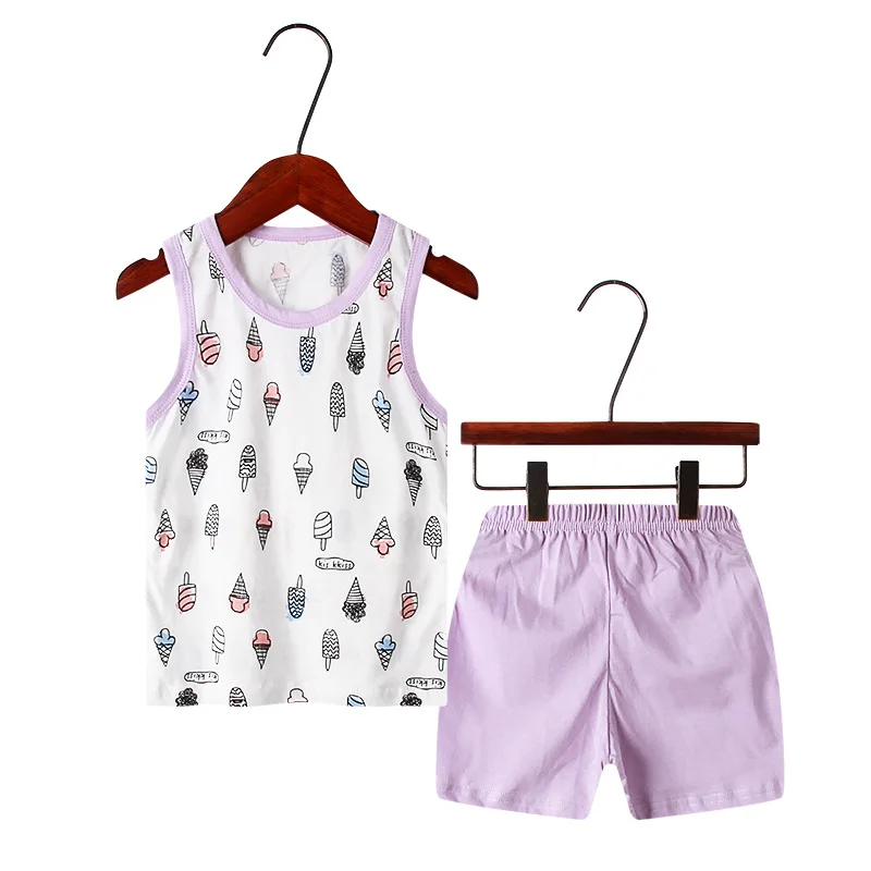 1-10 Yrs Kids Boys Clothing Sets Summer Outfits Cartoon Print Sleeveless O-Neck Cute Tank Tops with Shorts Baby Girls Pajama Set Clothing Sets luxury