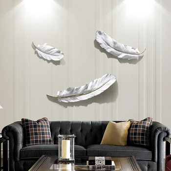 

Nordic Wall Hanging Luxury Resin Feather Mural Crafts Art Hotel Home Porch Sofa Background Ornament 3D Wall Sticker Decoration