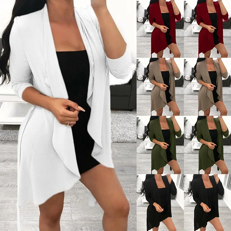 Femme Waterfall Open Front Kimono Cardigan Spring Autumn Ladies Long Sleeve Coat Woman Casual Loose Solid Jacket Top Outwear