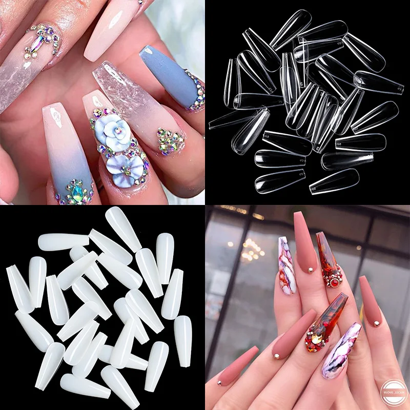 

600 Pcs/Bag Quick Building Mold Tips Clear White Nail Forms Full Nails Fake Tips Nail Art UV Extend Gel Tool ABS Artificial
