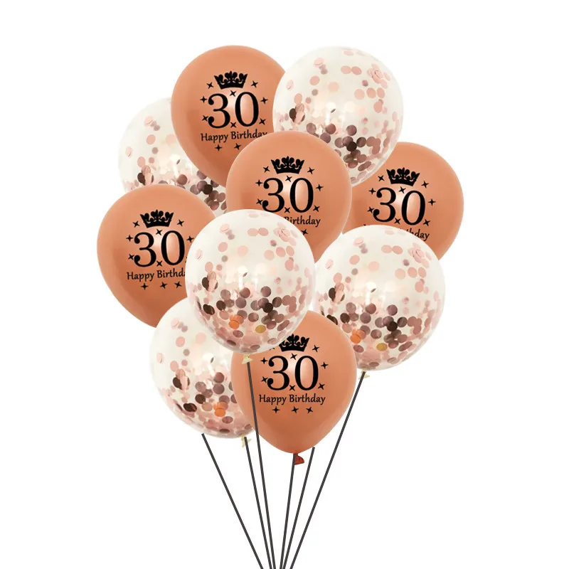 Chicinlife Rose Gold 30 40 50 60 Years Old Balloon Cupcake Topper Straw Happy Birthday Party Anniversary Adult Decor Supplies