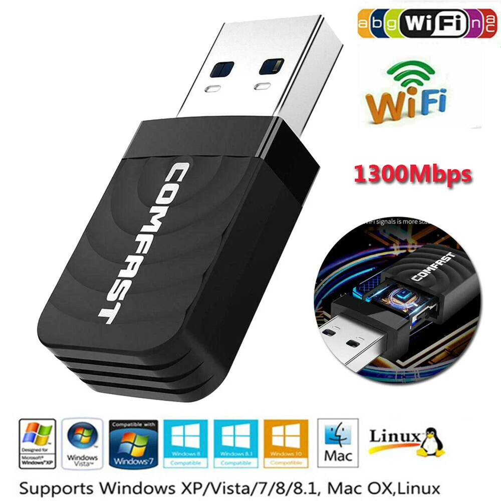 Mini USB 3,0 Беспроводная сетевая карта 1300 Мбит/с двухдиапазонный WiFi адаптер ключа черный