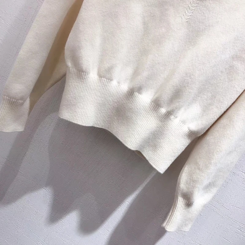 Повседневный Белый свитер женский пуловер длинный рукав вязаный свитер с воротником-стойкой женский свитер