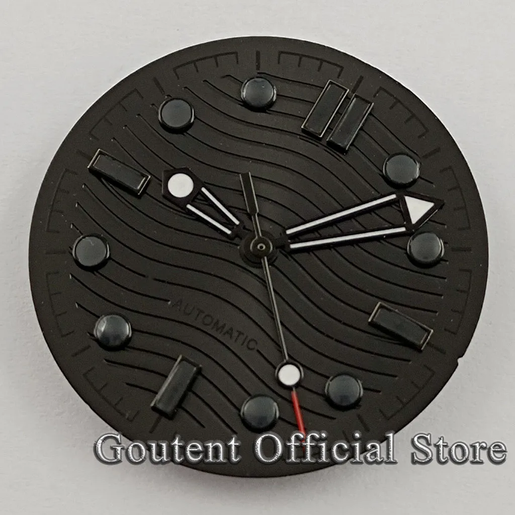 Goutent 31mm Black Watch Dial With Silver Black Hands Fit NH35 NH36 Miyota 8205/8215/821A, ETA 2836/2824,DG2813/3804 Movement