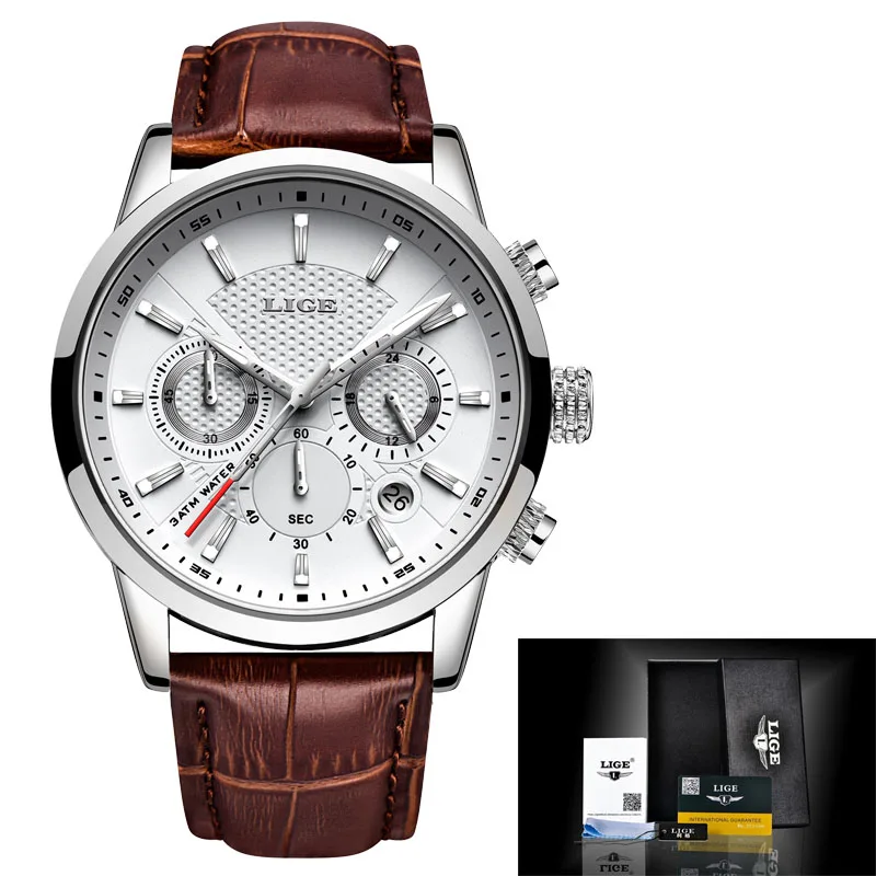 Часы мужские люксовый бренд LIGE Бизнес Мужские часы со светящейся датой водонепроницаемые полностью Стальные кварцевые часы Relogio Masculino - Цвет: SILVER WHITE