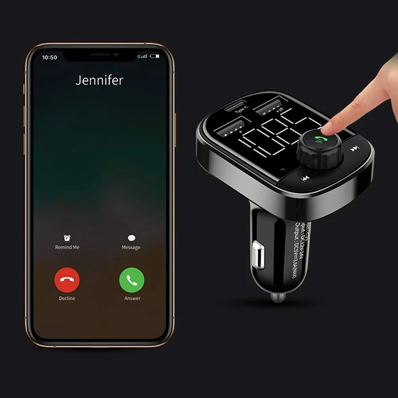 Fm-передатчик Bluetooth громкой связи автомобильный комплект автомобильный аудио mp3-плеер type-C Быстрая зарядка двойной Usb 3.6A автомобильное зарядное устройство Bluetooth 4,2