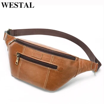 

WESTAL men's waist bag genuine leather male fanny pack for men banana waist bag hip bags casual phone messenger chest/sling bag