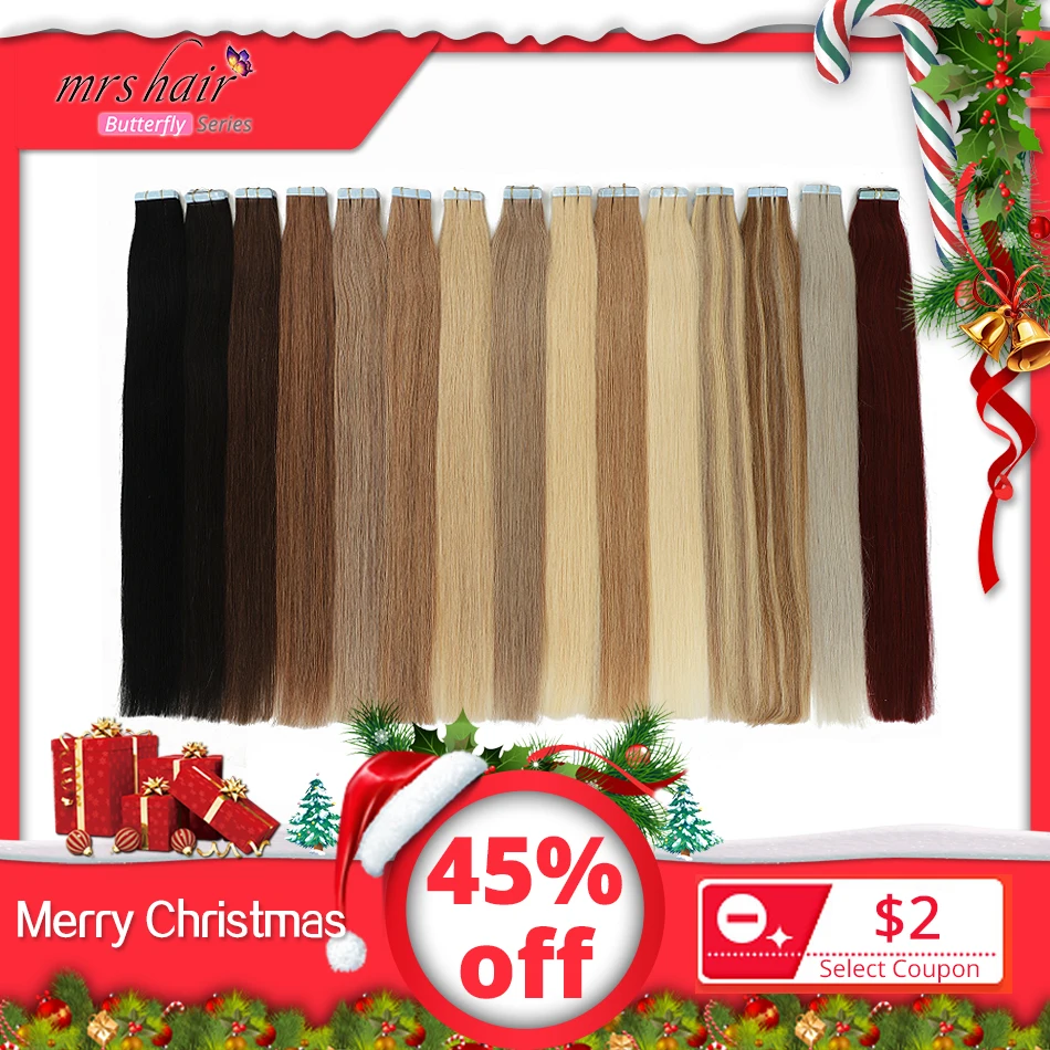 Ceny MRSHAIR Skin wątek ludzki włos prosta taśma w przedłużaczu Remy Hair taśma dwustronna włosy 12 \