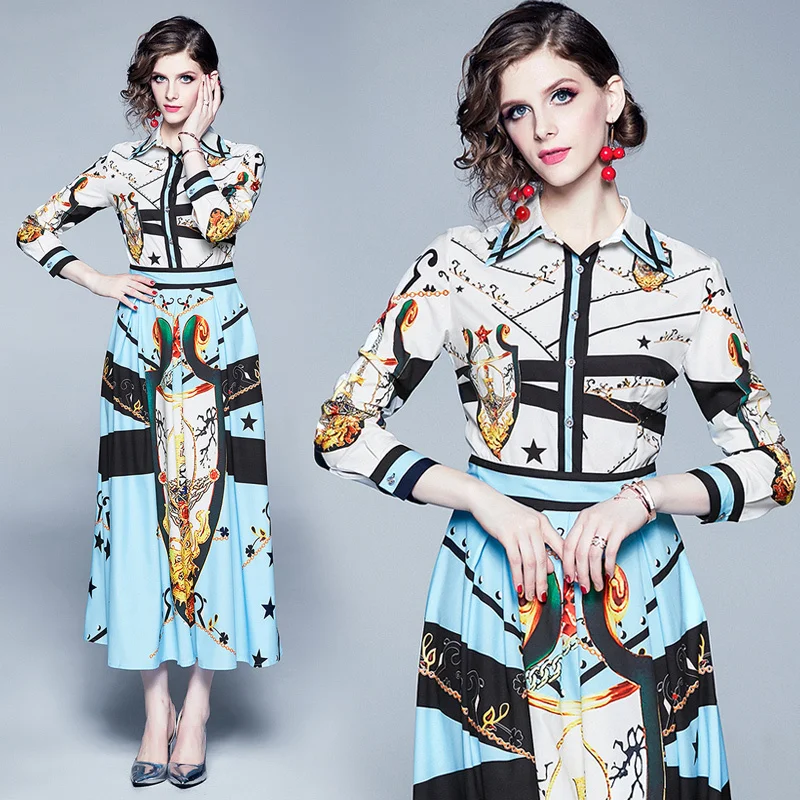 

2019 Spring Summer Fall Runway Vintage Retro Baroque Print Collar Empire Waist Long Sleeve Women Party Casual A-Line Maxi Dress