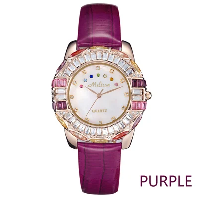 Purple Miyota кварц Женские часы лучший бренд Роскошные часы для женщин s MELISSA водонепроницаемые часы женские латунный корпус австрийская кристальная кожа - Цвет: Purple