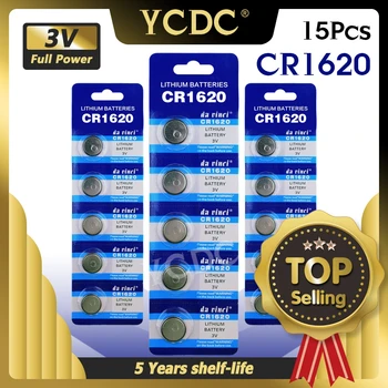 

YCDC 15PCS Lithium Battery CR1620 Electronic Button Coin Cell Batteries 3V ECR1620 DL1620 5009LC Watch Toy Remote CR 1620