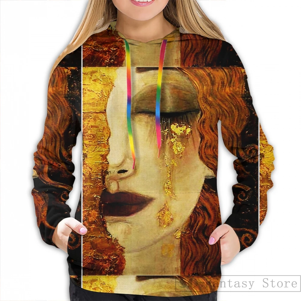 Мужские толстовки, свитшоты для женщин Смешные «Золотые слезы». Jugendstil art by Klimt print casual hoodie Streatwear