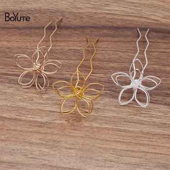 

BoYuTe Wholesale (10 Pieces/Lot) 35MM Metal Flower Hair Stick Tiara Vintage Diy Bridal Wedding Hair Jewelry Accessories