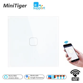 

Minitiger EU/UK WIFI Smart Touch Switch APP Wireless Remote Light Wall Switch Crystal Glass Panel Work With Alexa / Google Home