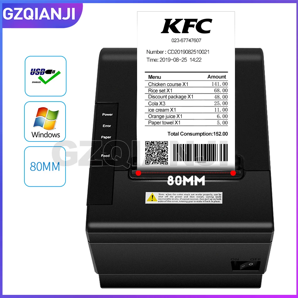 

80mm Thermal Receipt Printers Bill POS Printer With Automatic cutter For Kitchen USB/Ethernet Port Shop Restaurant Windows Drive