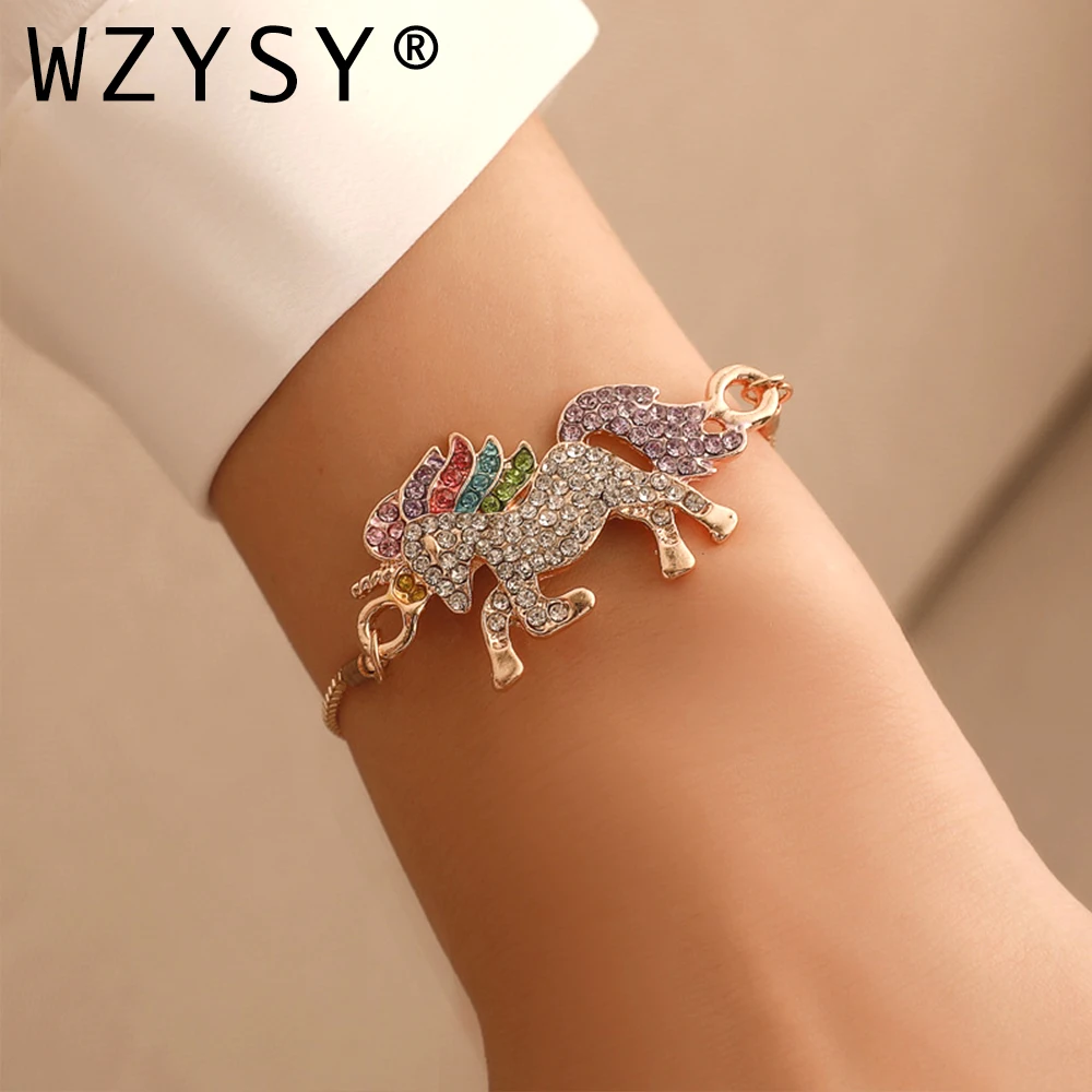 Новинка, микро инкрустация, уникальный и изысканный цвет, единорог, сплав, браслет на цепочке, регулируемый, ручной орнамент, для женщин, очаровательные ювелирные изделия