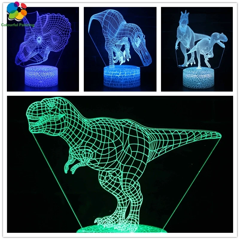 Динозавр дистанционного управления 3D свет светодиодный трещины база Иллюзия