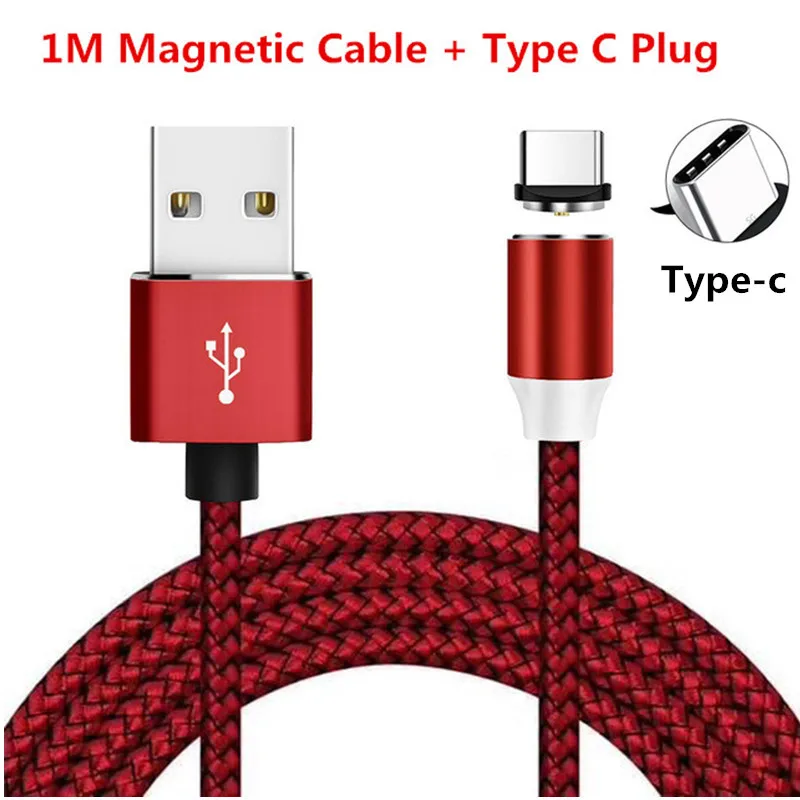 Магнитный usb-кабель для быстрой зарядки Зарядное устройство светодиодный кабель для huawei honor 10i 20 7C 7A pro 8X 8A 8C 8S 7X 6X 5A P SMART Y5 Y6 Y7 - Цвет: For Type C Red