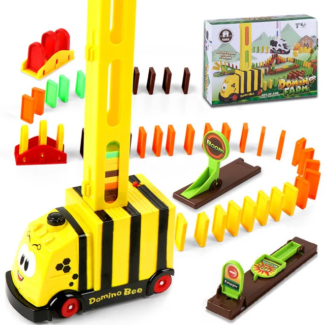 Bee with box Автоматический конструктор домино кирпичная игрушка Поезд Автомобиль со звуковым светом лифт пружинная доска мост Набор катапульт подарок для детей - Цвет: Bee with box