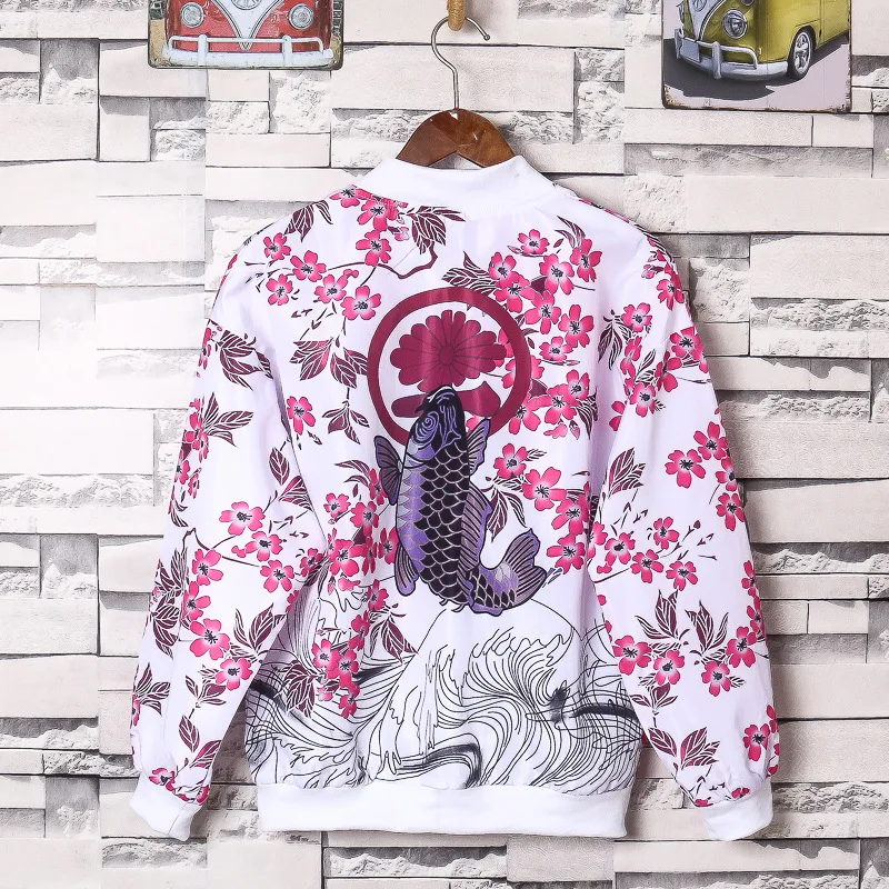 white fleece Neploe, куртка-бомбер с принтом в виде японских лепестков рыбы,, осенне-зимнее флисовое повседневное пальто на молнии с воротником-стойкой для женщин и мужчин, куртка 55881 - Цвет: white fleece