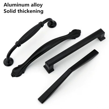 Brand Aluminum alloy Black Cabinet Handles American Kitchen Cupboard Door Pulls Drawer Knobs Fashion Furniture Handle Hardware